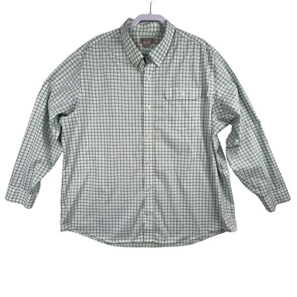 Duluth Trading Co Mens Shirt Sz 2XL Button Front Relaxed Fit Plaid Green Blue - Picture 1 of 8